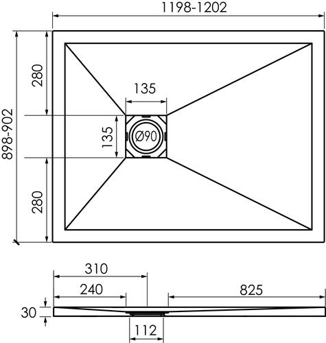 Receveur de douche extra?plat NARA 90x120 - Résine ardoise blanc - Découpable - bonde incluse